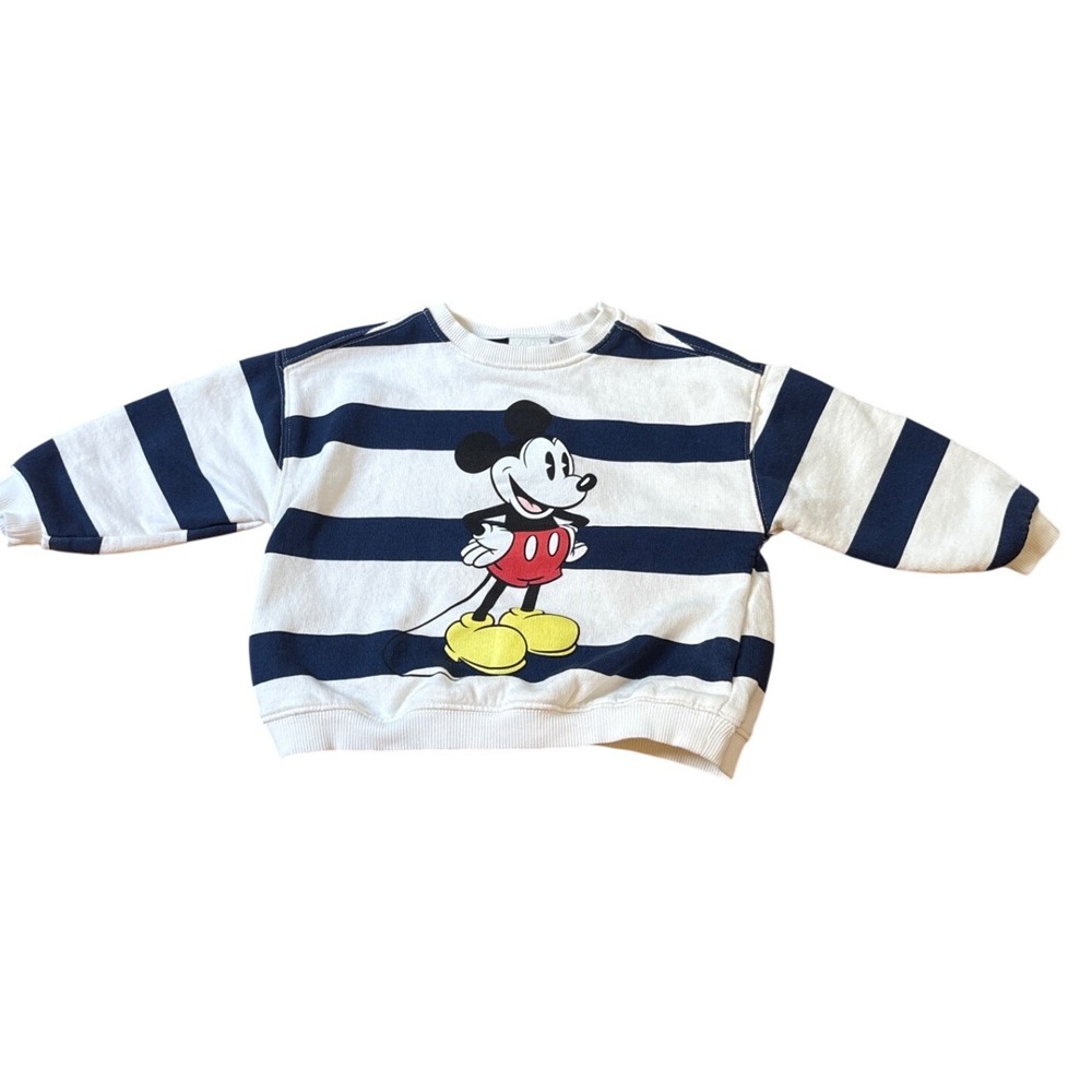 Zara Mickey Mouse Sweatshirt Kids Navy White Striped Pullover SIZE 3T